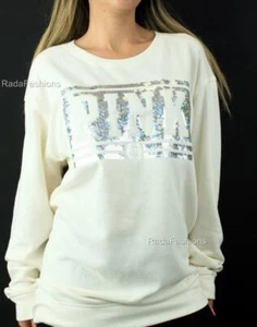 Felpa Victoria's Secret ROSA Campus Crew Fleece Oversize Paillettes Bling Nuova con etichette - Foto 1 di 1