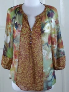 Blusa Top Mujer Mediana M Multicolor Manga 3/4 Transparente Nuevas Direcciones - Imagen 1 de 8