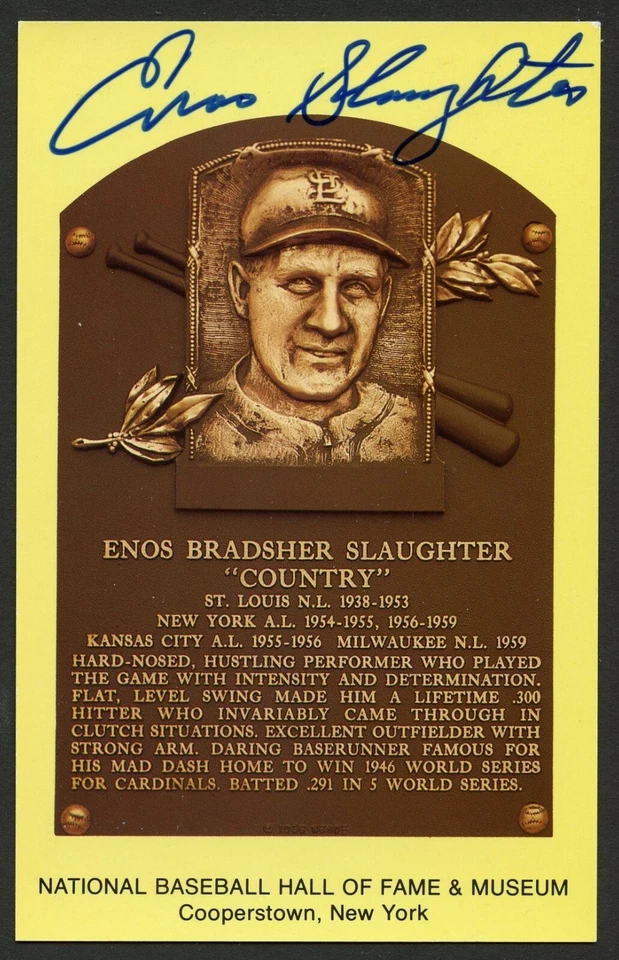 Enos Slaughter signed autograph Baseball HOF Gold Plaque Postcard - Image 1 of 1