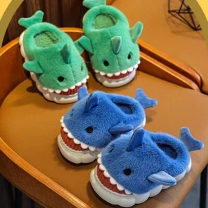 Children's Cotton Cartoon Shark Slippers Autumn Winter Indoor Baby Thick Bottom - Picture 1 of 25