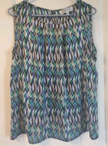 KASPER Blue Green Gray White Print Pullover Tank Top Size Large - Picture 1 of 3