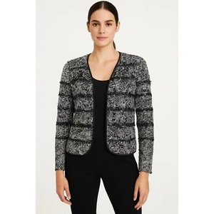 Chico’s Froo Interlude Seidenmischung Jacke in Schwarz/Weiß - Größe 1 (Medium) - Bild 1 von 10