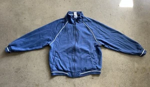 Vintage John Blair Blue Striped Cotton Blend Zip Mock Neck Track Jacket Sz L - Picture 1 of 8
