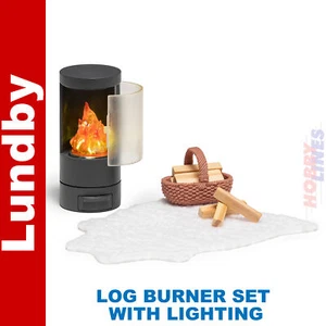 LUNDBY FIREPLACE SET with Lighting LUNDBY Doll House Furniture 60-6057-00 - Picture 1 of 7