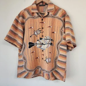 Montage Men Button Down Shirt Aboriginal Sea Life Print Sz M Rayon Blend Classic - Picture 1 of 21