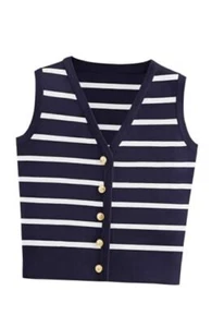 Women's Trendy Summer Sweater Vests 2025 V Neck Sleeveless Button Small Navy - Picture 1 of 7