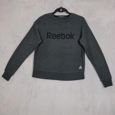 Sudadera para mujer Reebok talla XS ~ gris manga larga forrada de lana deletreada Foto 1 de 4