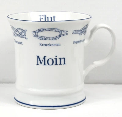 Porzellan Becher mit Knoten MOIN Ebbe Flut 350ml Kaffeebecher Kapitänsbecher - Bild 1 von 4