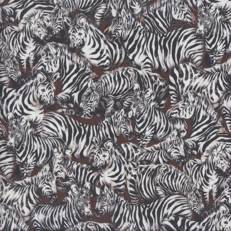 NEW Zebras African Wildlife on Brown Jangala Quilting Fabric 1/2 Metre - image 1 of 1