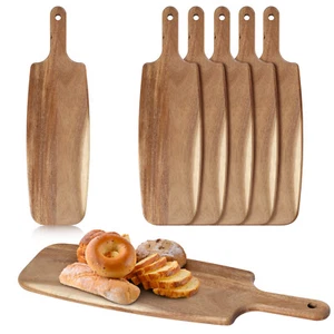 5pcs Acacia Wood Cutting Boards Serving Tray with Handle for Pizza Bread Cheese - Picture 1 of 8