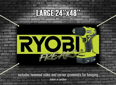 Ryobi Freaks and Rebels garage art workshop man cave banner 24"x48" - Image 1 of 2