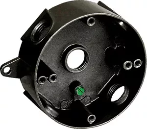 (1 pc) Weatherproof 4" Round Box Five 1/2" Holes Weather Resistant BLACK Metal - Picture 1 of 1