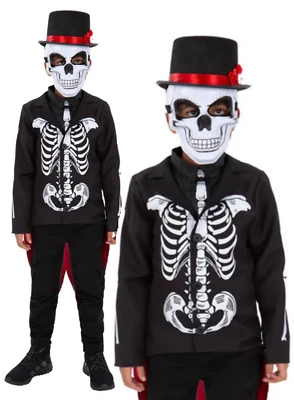 Día de los Muertos Niños Disfraz Señor Esqueleto Niños Halloween Vestido Elegante + Máscara Foto 1 de 2