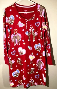 Nick & Nora Sock Monkey Be My Valentine Nightgown XL Red Cotton Knee Length - Picture 1 of 10