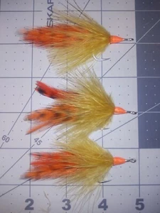 3 Each 3/0 Orange Grizz Bug Florida keys Tarpon Fly tied on Gamakatsu SC15 Hook - Picture 1 of 2