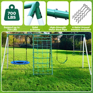 Metal Playground Swing Set Slider 2 Seat Outdoor Kids Children Backyard Swingset - Picture 1 of 11
