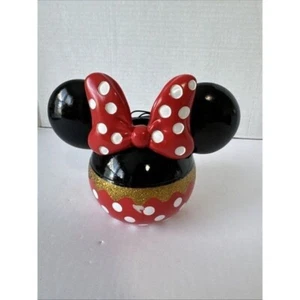 Disney Minnie Mouse Zahnbürstenhalter rot gepunktet gold Glitzer Keramik - Bild 1 von 7