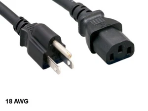 10ft Black AC Power Cord Cable NEMA 5-15P to IEC-60320-C13 18AWG 10A/125V SVT US - Picture 1 of 1