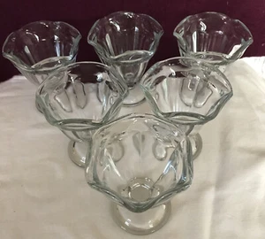 Anchor Hocking clear glass dessert dishes x 6, stemmed, tulip-shaped, 1970s - Picture 1 of 15