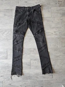 Boy's Youth Waimea Stacked Fit Denim Black Jeans Pants Size 18 Distressed - Picture 1 of 13