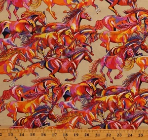 Cotton Colorful Calico Horses Equestrian Fabric Print by the Yard D781.33 - Picture 1 of 1