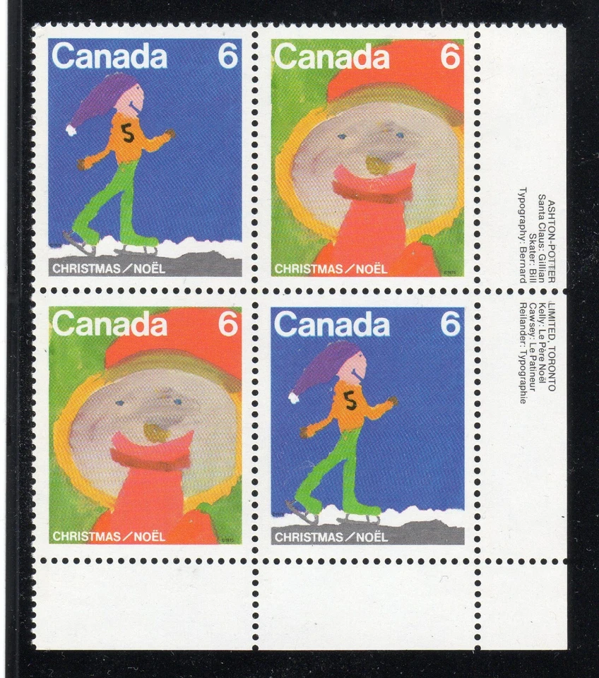 1975 Canada SC# 675a LR Christmas Santa Claus Skater Plate Block M-NH Lot# 2639d - Изображение 1 из 1