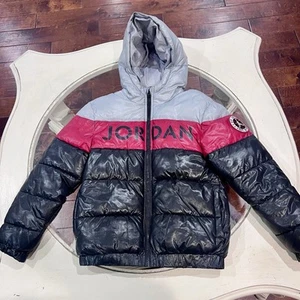 Nike Air Jordan Jacket Youth Medium 10-12 Puffer Hooded Full Zip Jumpman Patch - Picture 1 of 7