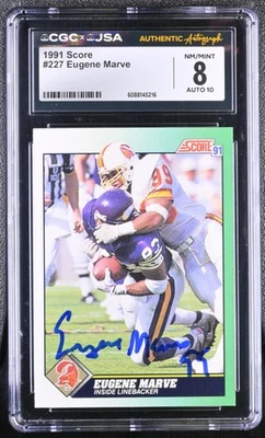 Eugene Marve Signed 1991 Score Card #227 Tampa Bay Buccaneers CGC 8 JSA 10 Auto - Image 1 of 2