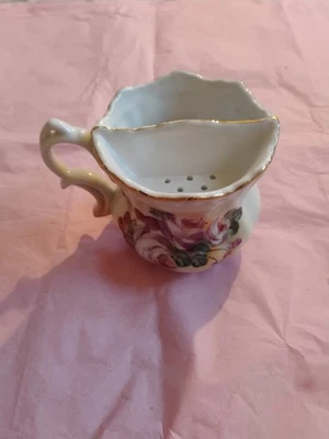 Antique Shaving Scuttle Mug Cup floral Design Gold trim  - Image 1 of 4