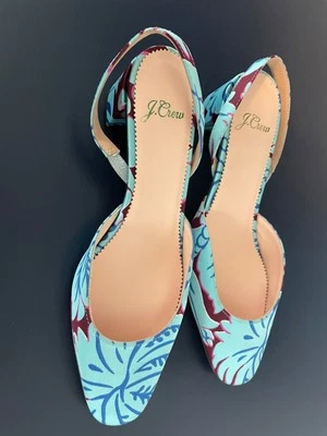 Zapatos de salón J Crew con tacón ancho para mujer talla 7 azul estampado selva Foto 1 de 4