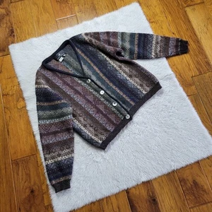 Vintage Peruvian Connection 100% Alpaca Cardigan Sweater Women's Large Striped - Picture 1 of 7