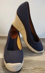 J. Crew Navy Blue Wedge Canvas Espadrille Heels Size 7 A1244 Nice Condition - Picture 1 of 8