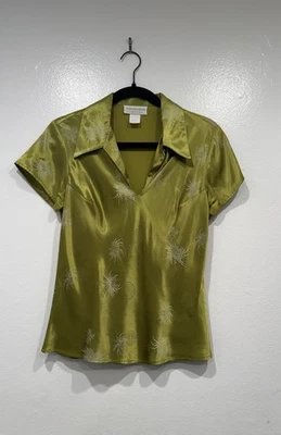 Винтажная Younique Одежда Зеленый Топ Размер Средний Блестящий Атласный Азиатский Вдохновленный ЧИТАЙТЕ - Изображение 1 из 4