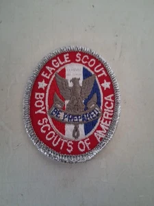 1990s Eagle Scout Rank Patch Tight Weave Type Red Gauze Back Silver Border - Picture 1 of 3
