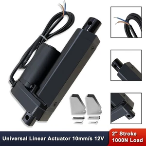 Black 2" Stroke Linear Actuator 225lbs (1000N) Load 10mm/s with Mounting Bracket - Picture 1 of 9