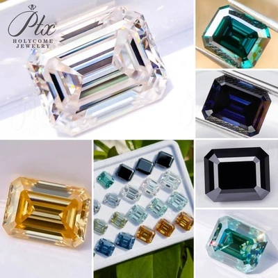 Emerald Cut Moissanite Stone Multicolor VVS1 Loose Gemstone For Jewelry Making - Image 1 of 4