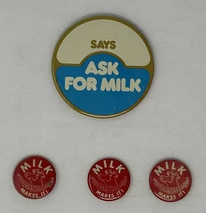 Bottoni promozionali epoca anni 80 "Il latte fa" e "...Dice chiedi il latte" - Foto 1 di 6