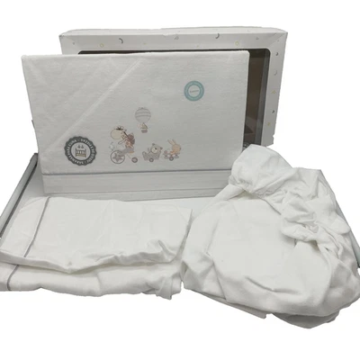 Bettwäscheset Babybett JIRAFA BICICLETA 3tlg 100% Baumwolle rosa weiß - Bild 1 von 3