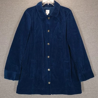 Jaqueta J Jill de veludo feminina grande azul longa botão de balanço forrada frontal - Imagem 1 de 4