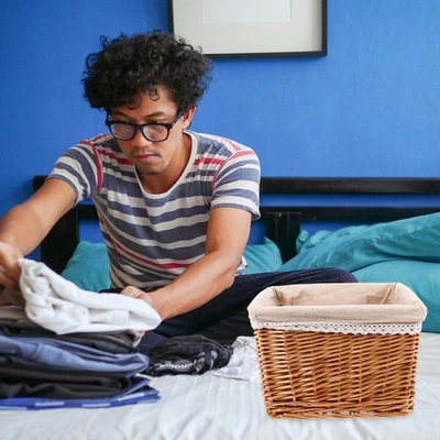  Cesto in Vimini Con Coperchio Cestino Porta Oggetti Scatole Di Immagazzinaggio - Immagine 1 di 4