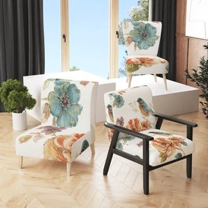 Designart "Cottage Bird On Orange Flower Twig" Upholstered - Picture 1 of 20
