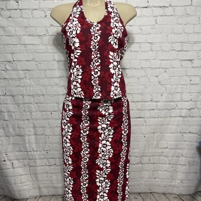 Royal Creations 2 piece Halter Top & Split Skirt Shorts Size XL Hawaii Red - Image 1 of 4