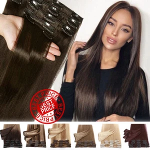 8 Tressen Set Glatt Clip In 100% Echthaar Remy Hair Extensions Haarverlängerung - Bild 1 von 31