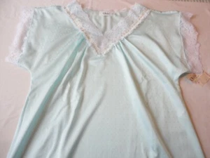 Camicia da notte Komar lunga vintage in raso blu con bordo in pizzo, taglia large nuova con etichette - Foto 1 di 8