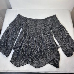 Torrid Babydoll Blouse Off Shoulder Animal Print Long Sleeve Top Plus Size - Picture 1 of 4