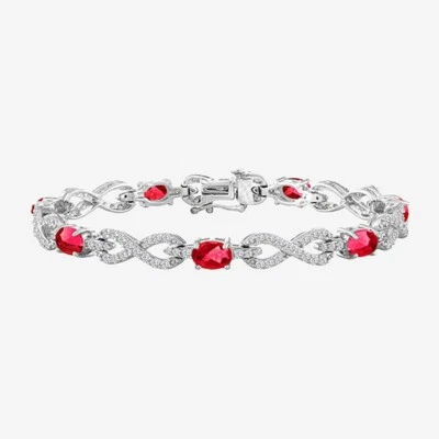 6CT Oval Lab Created Red Ruby Infinity Tennis Bracelet 14k White Gold Plated 7" - Image 1 of 4