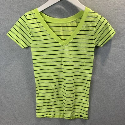 Candy Lime Women's Green Striped T Shirt V Neck Short Sleeve Size Small - Image 1 of 4