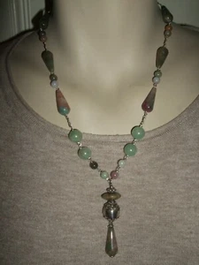 COLLANA GIOIELLO NECKLACE AGATA MUSCHIATA AVVENTURINA ARGENTO 925 STERLING CM 52 - Foto 1 di 7