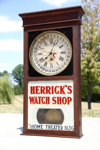 Antique Mantel Wood Clock HERRICKS WATCH SHOP pocket watches jeweler sign Cover