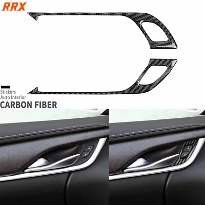 Cubierta de panel de bloqueo de manija de puerta interior de fibra de carbono real para Cadillac XTS 2013-19 Foto 1 de 4